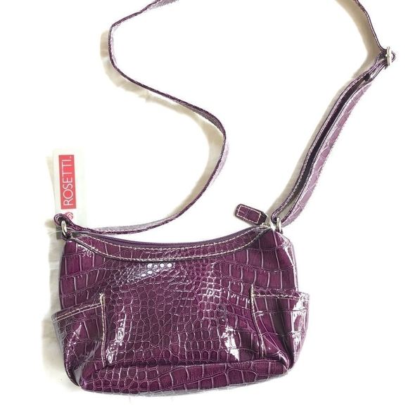 🆕 VEGAN FAUX CROCODILE LEATHER grape pub to club mini handbag Rosetti - Picture 4 of 8